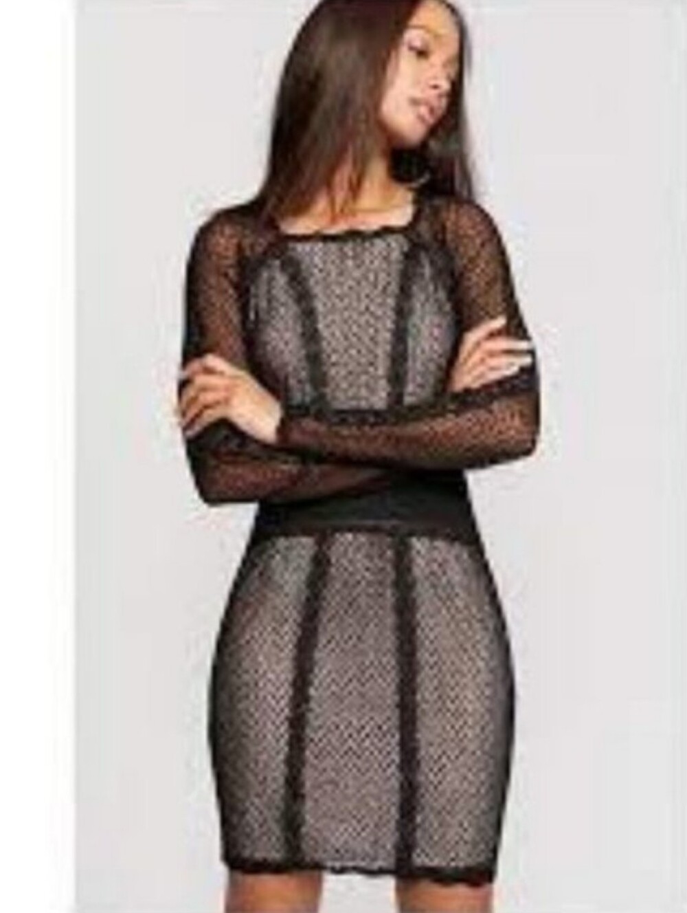 Free People Illusion Dress Stretch Black Mesh Long-Sleeve‎ Bodycon